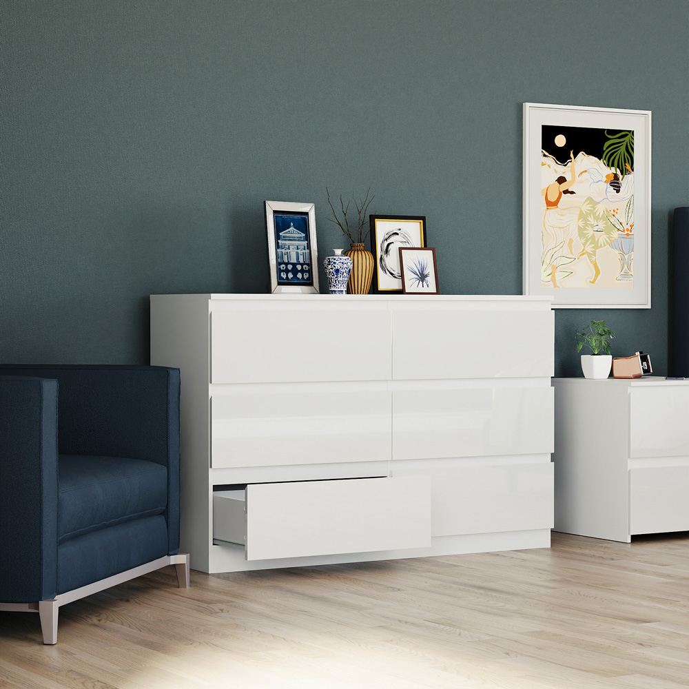 Vida Designs Glinton 6 Drawer White Chest of Drawers Image 6