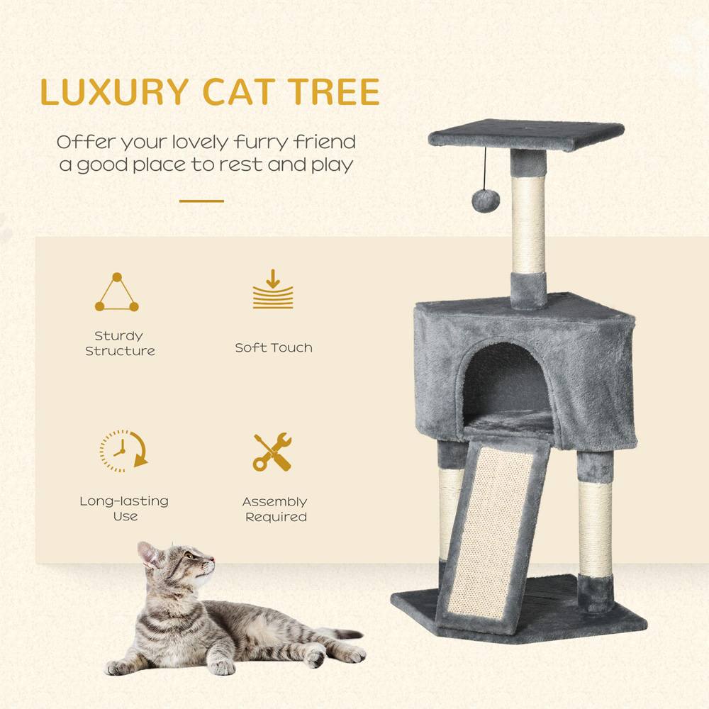 PawHut 98cm Grey Cat Activity Tree Image 2