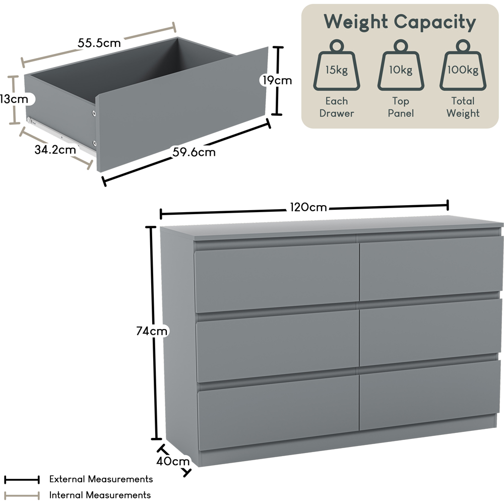 VIDA DESIGNS Denver 6 Drawer Grey Chest of Drawers Image 9