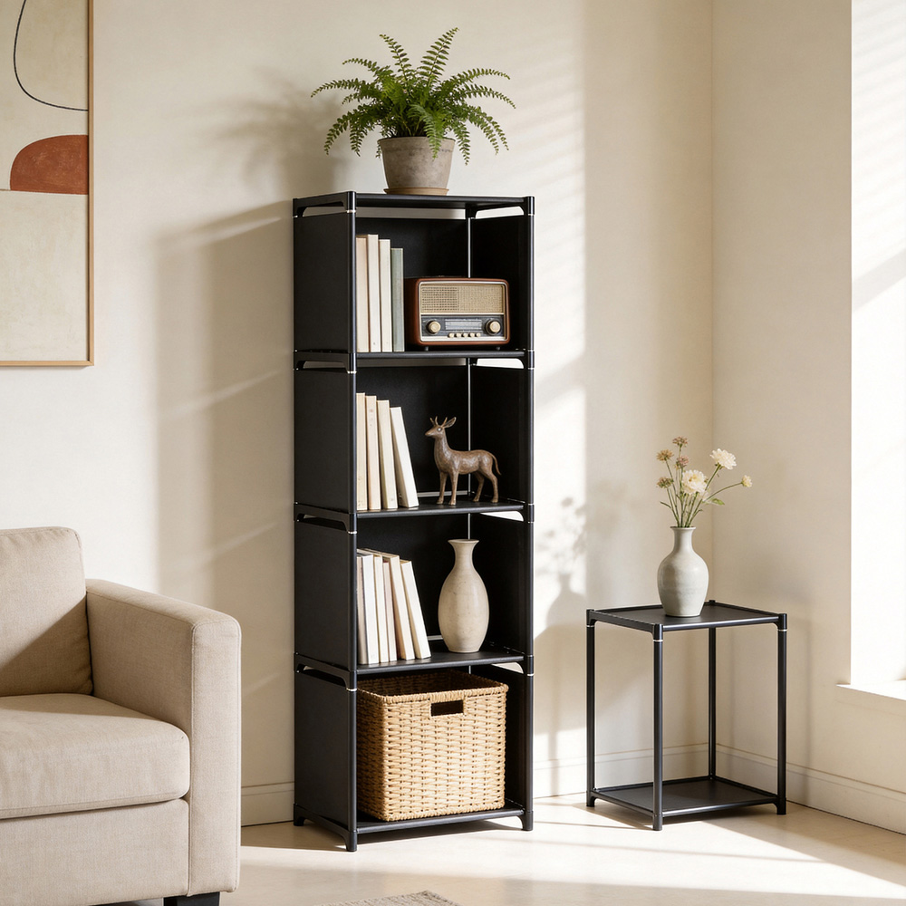 Living and Home 4-Tier Black Storage Shelf with Metal Frame Image 2