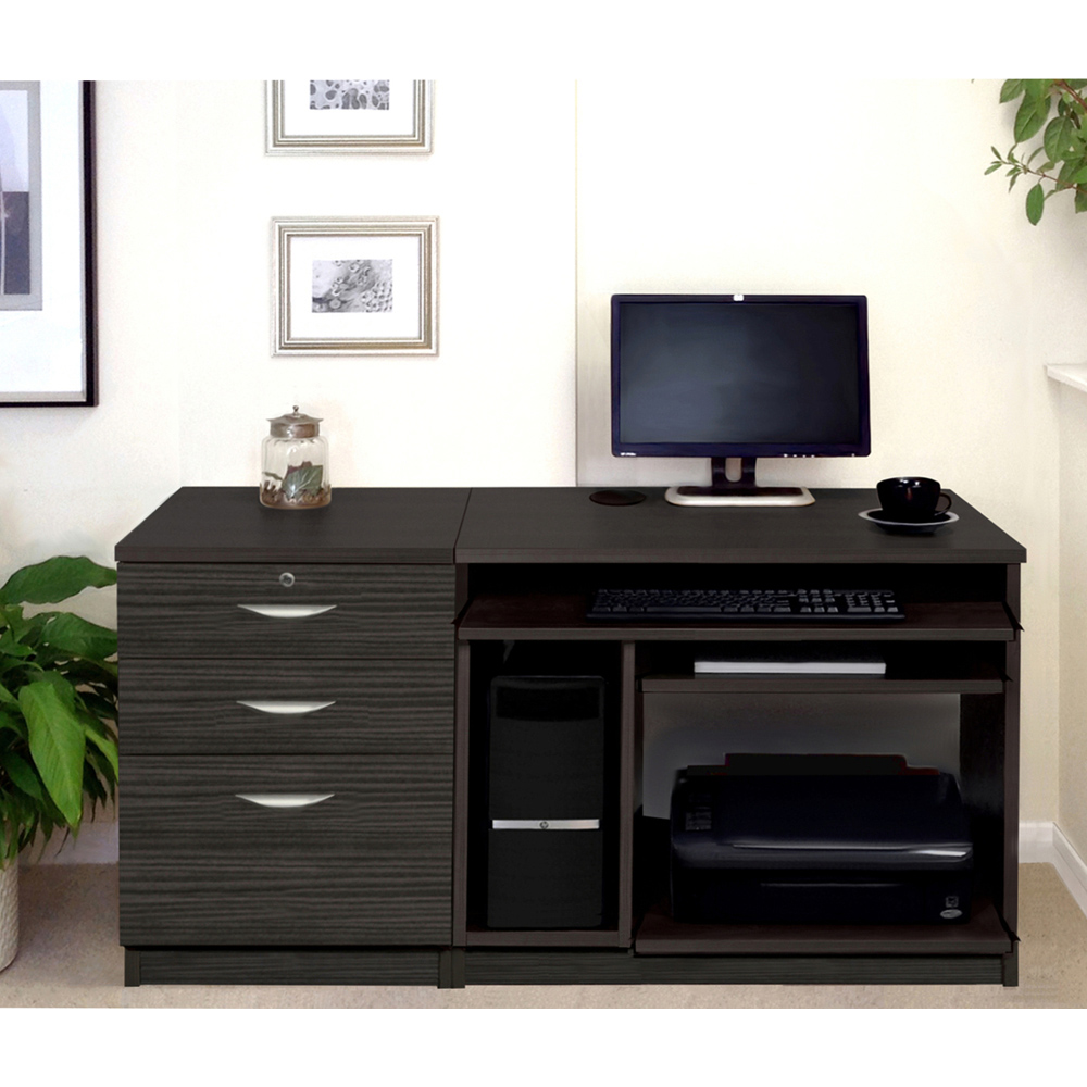 R White Cabinets 2 Drawer Single Cabinet Set-06 Computer Desk Black Image 4