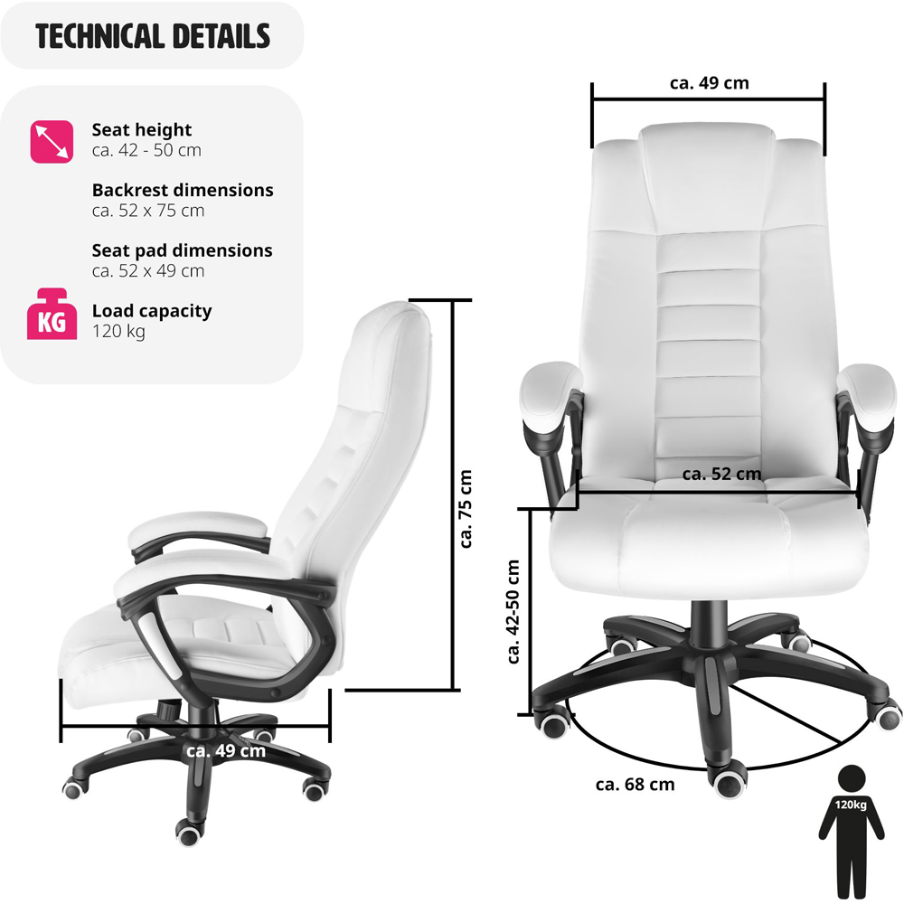 tectake White Office Chair with Padded Armrests Image 9