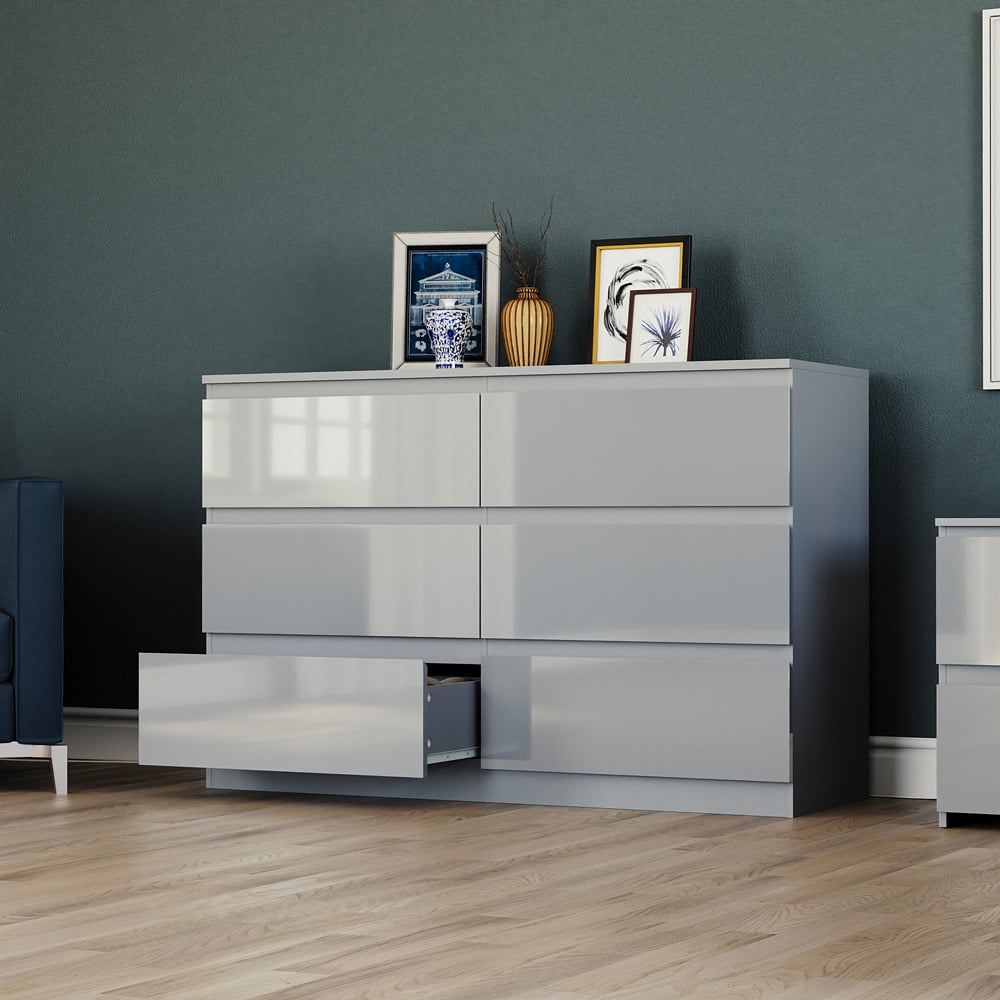 Vida Designs Glinton 6 Drawer Grey Chest of Drawers Image 5