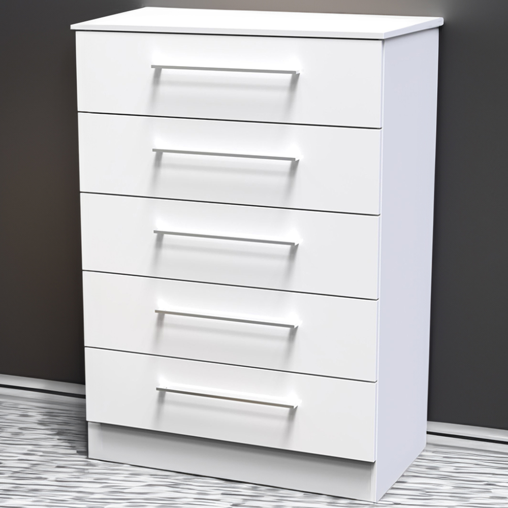 Crowndale Worcester 5 Drawer White Chest Ready Assembled Image 1
