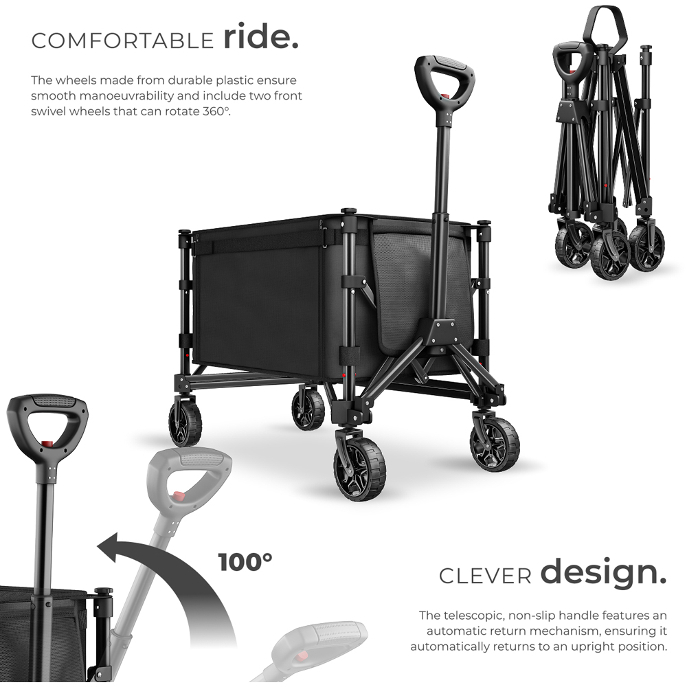 tectake SmartRider 120L Black Folding Trolley with Telescopic Handle Image 3