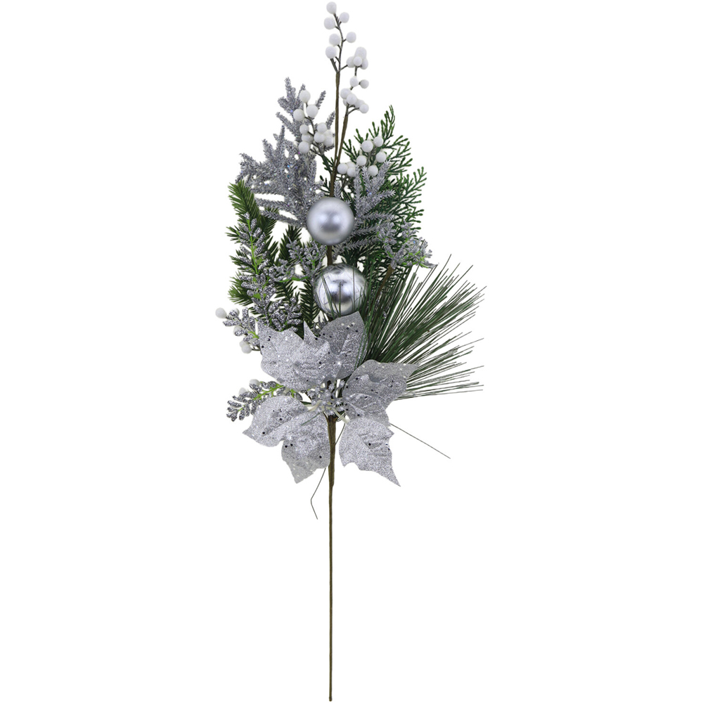 Silver Poinsettia Berry Spray Image 1