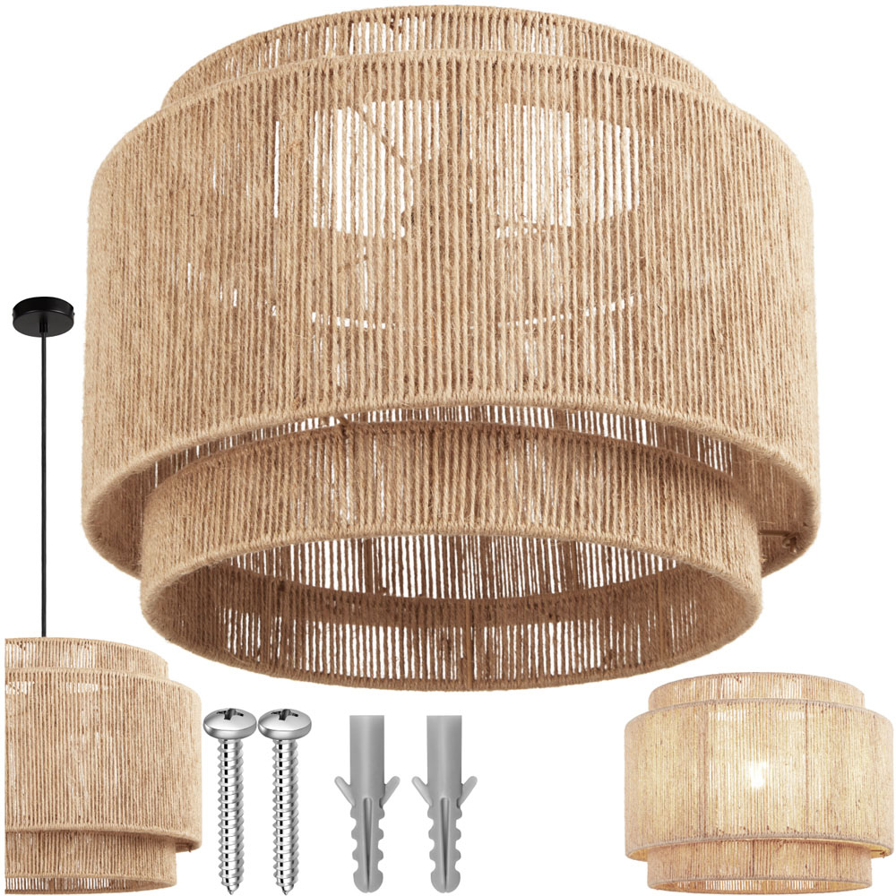 tectake Lignea 3-Tier Boho Chic Jute Fibre Pendant Light Image 2