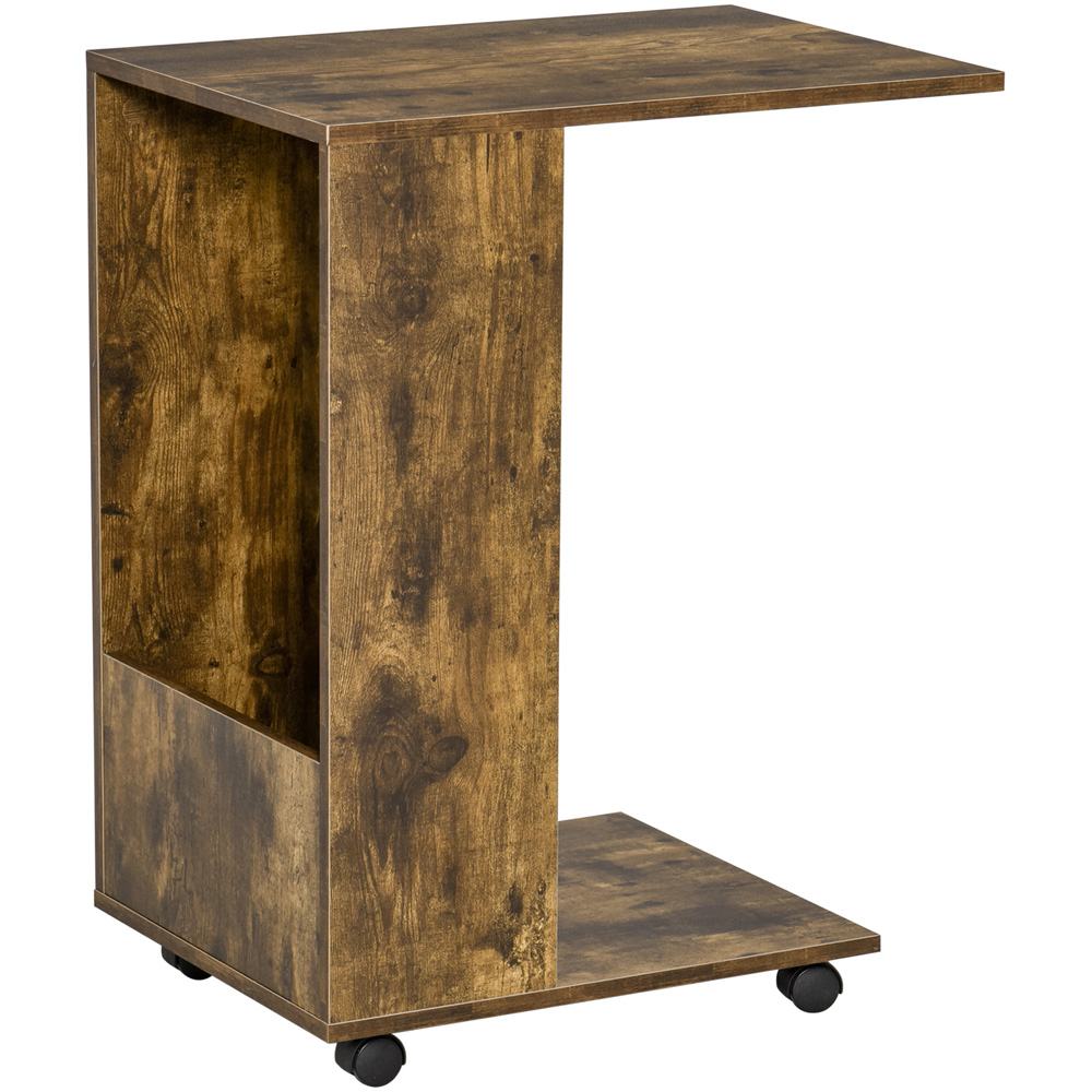 Portland Rustic Brown C Shaped Mobile Bed or Sofa Side Table Image 2