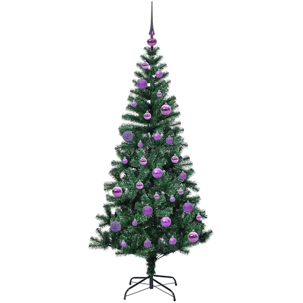 vidaXL Pre-Lit Lilac Baubles Green Artificial Christmas Tree 5ft Image 4