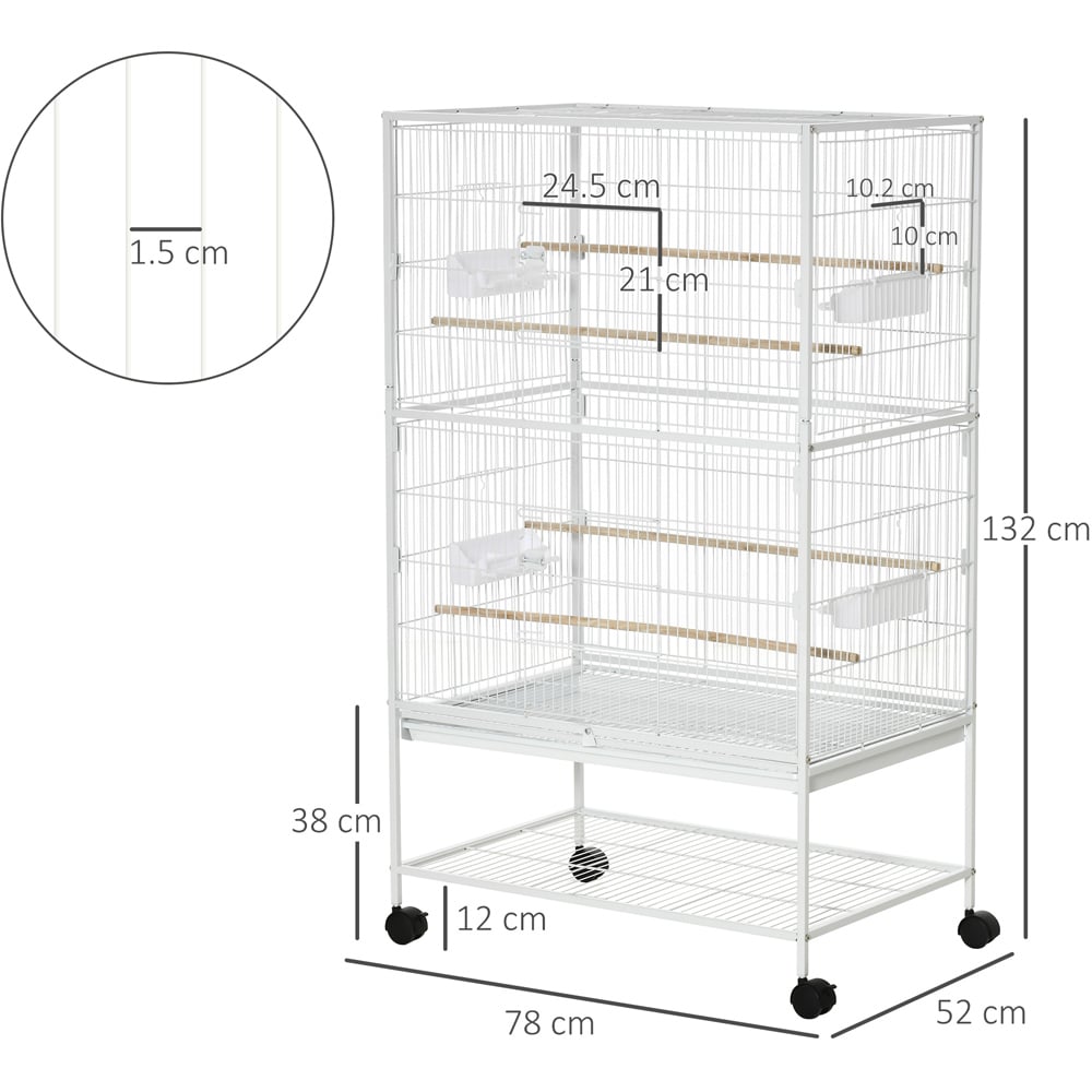 PawHut White Bird Cage with 4 Wheels Image 9