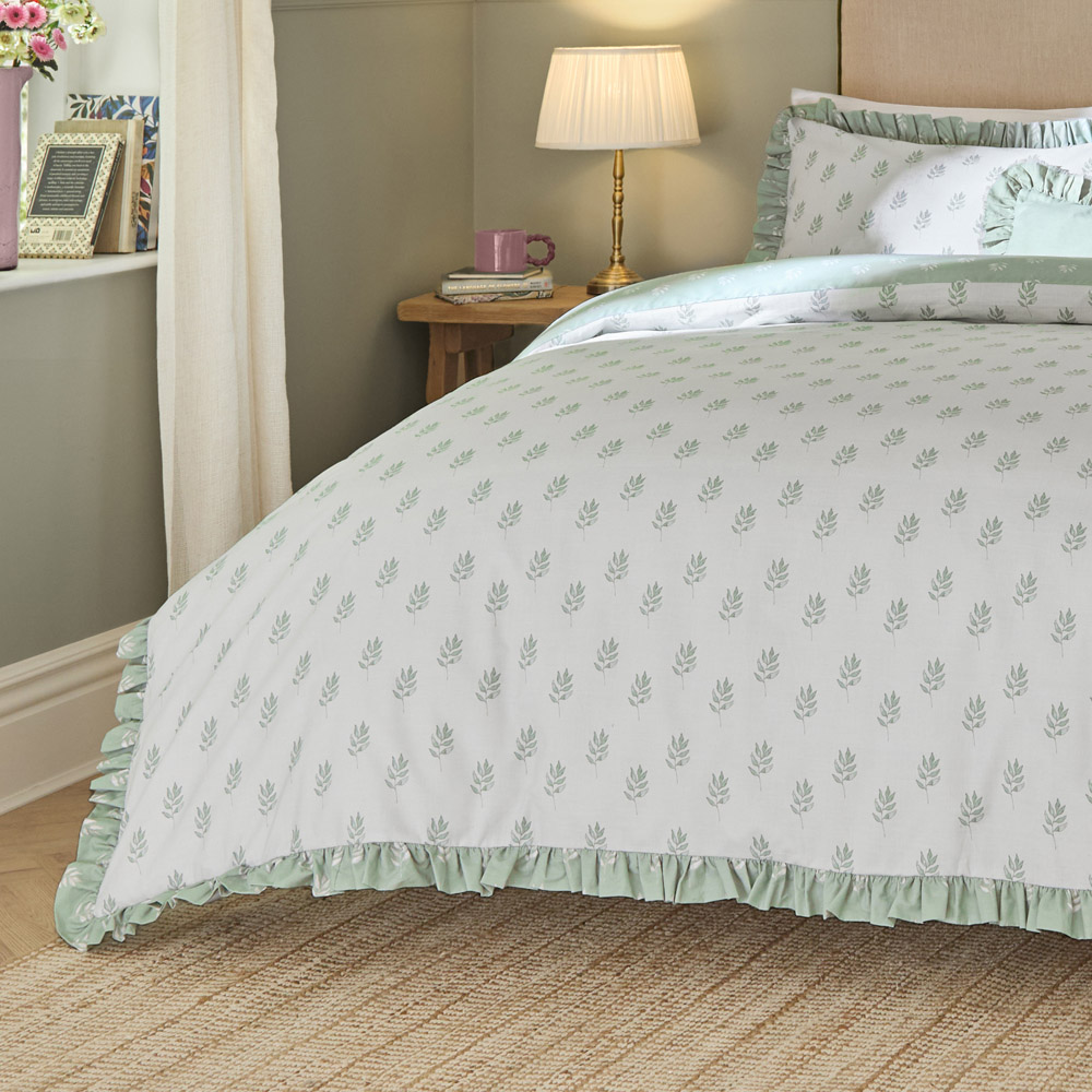 Wylder Ava Single White Sage Nature Reversible Duvet Cover Set Image 4