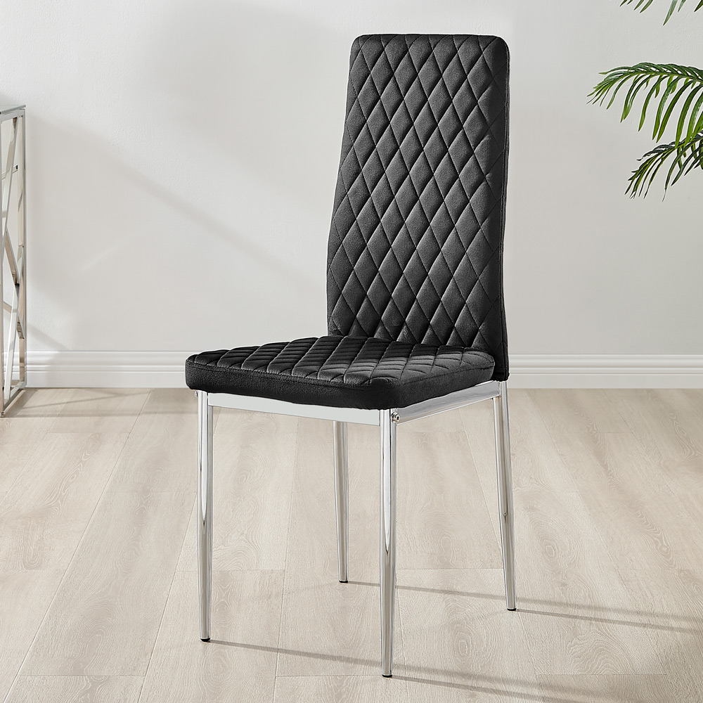 Furniturebox Lucia Valera 4 Seater Dining Set Grey Gloss Black and Chrome Image 4