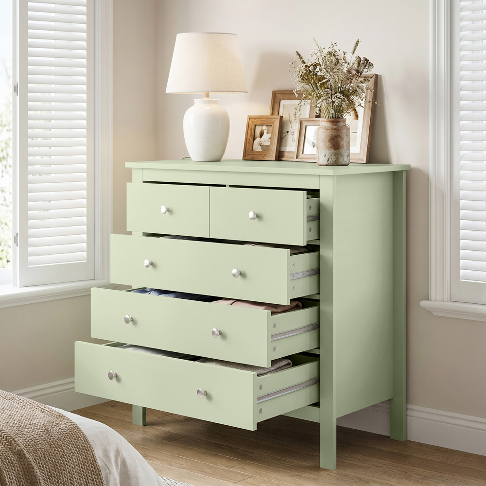 HOMCOM 5 Drawer Sage Green Modern Dresser Image 3