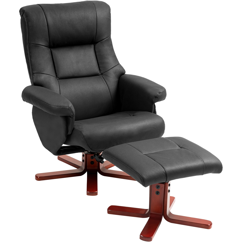 HOMCOM Black Leather Upholstered Recliner Chair with Footstool Image 2