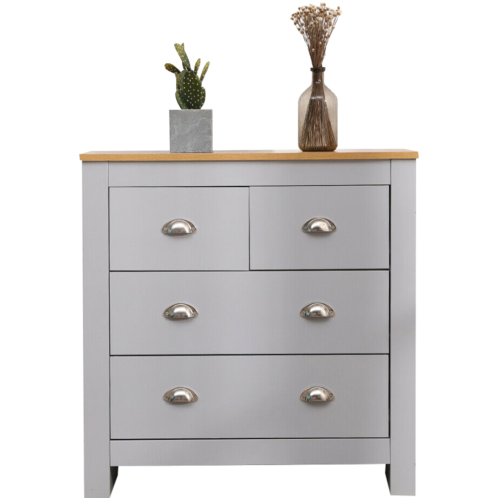 FurnitureHMD 4 Drawer Grey and Oak Effect Wooden Chest of Drawers Image 2