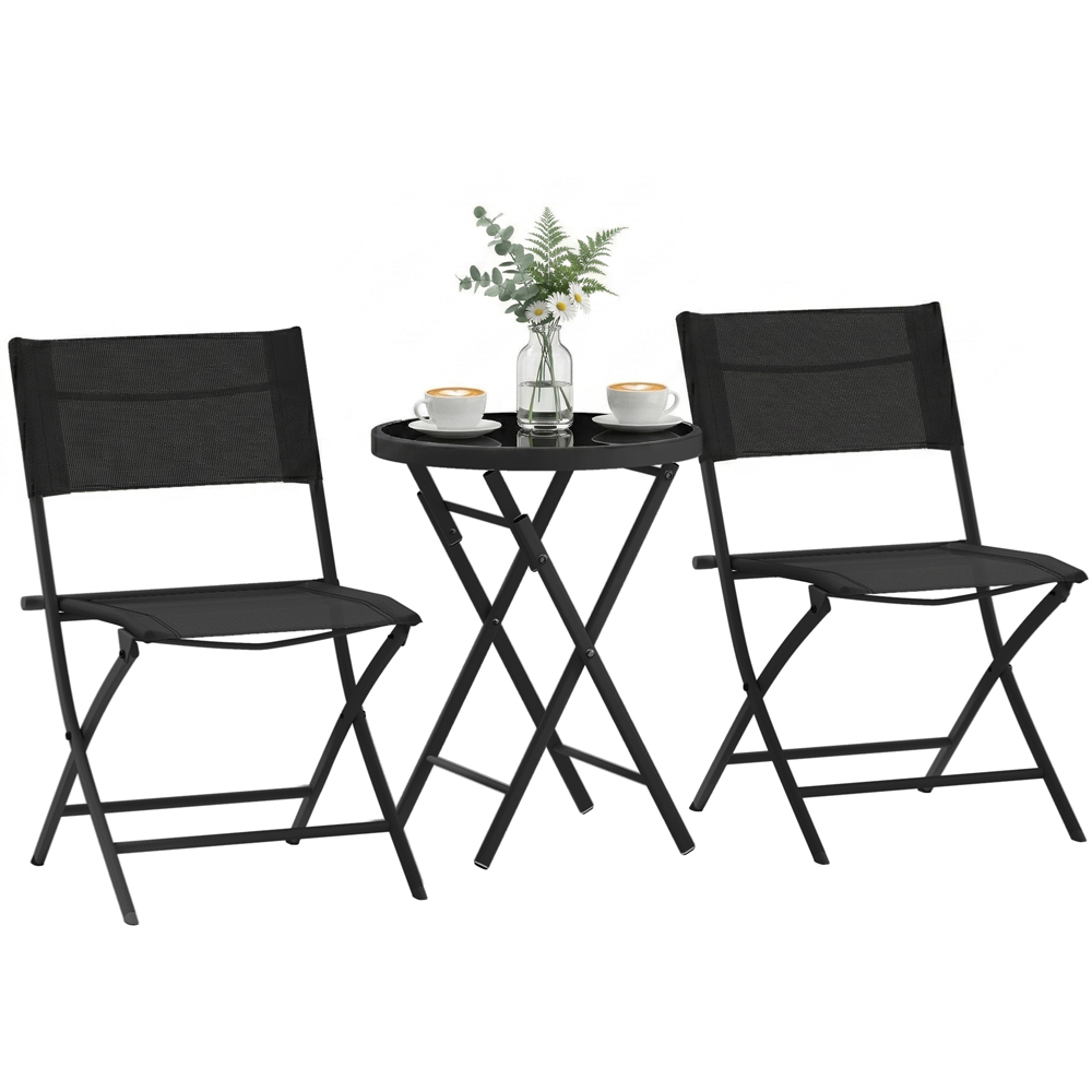 Outsunny 2 Seater Black Glass Table Top Garden Bistro Set Image 2