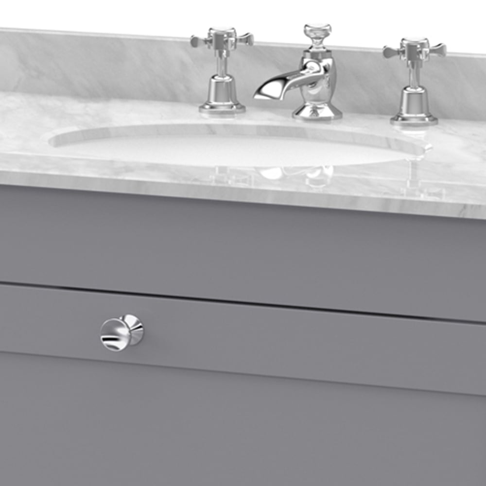 nuie Classique Single Drawer Satin Grey Wall Hung Unit and 3 Tap Hole Marble Basin 800mm Image 2