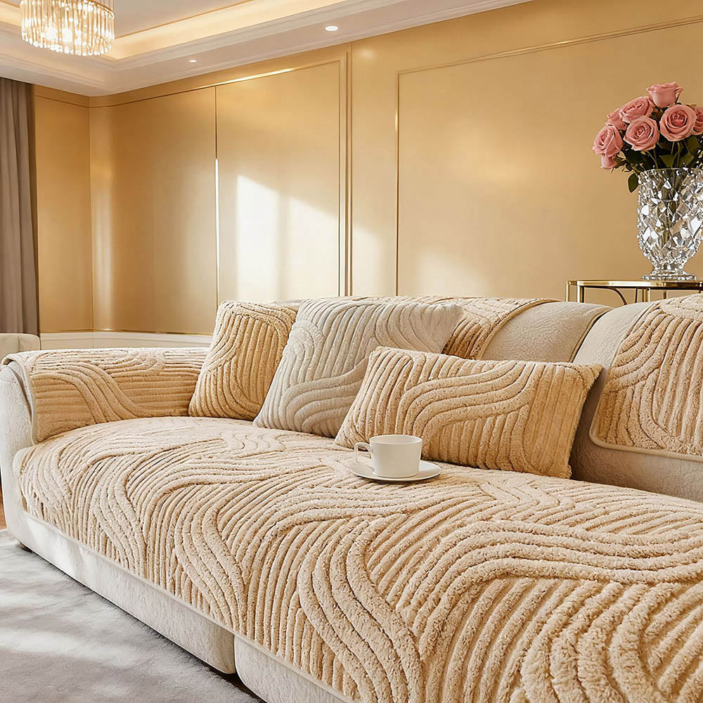 Living and Home 180 x 90cm Light Brown Minimalist Wavy Geometric Non-Slip Sofa Mat Image 7