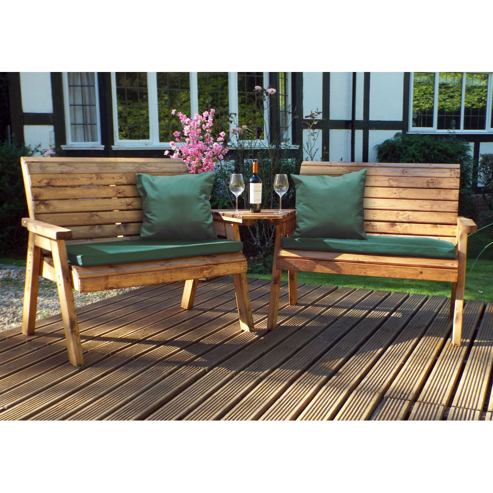 Charles Taylor 4 Seater Angled Bench Set with Green Cushions Image 2
