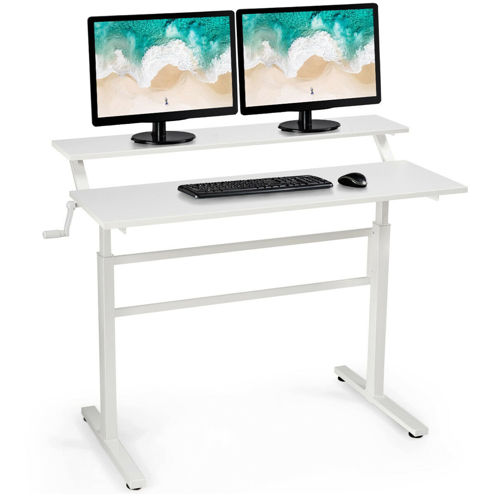 Costway 2 Tier Height Adjustable Standing Desk White Image 3