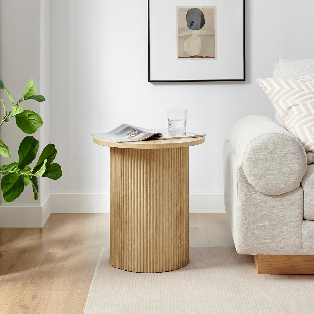 Furniturebox Penfold Oak Effect Round Wood Pedestal Side Table Image 6