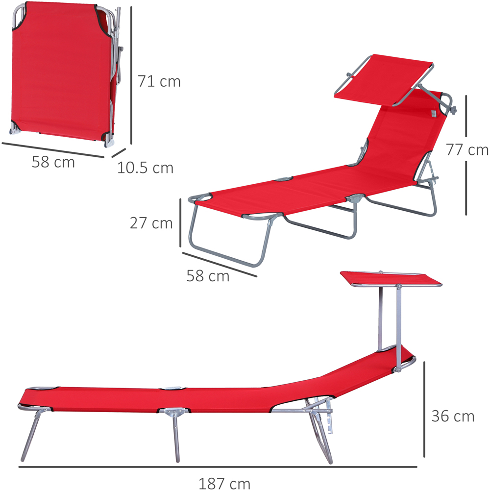 Outsunny Red Adjustable Folding Sun Lounger with Awning Image 7