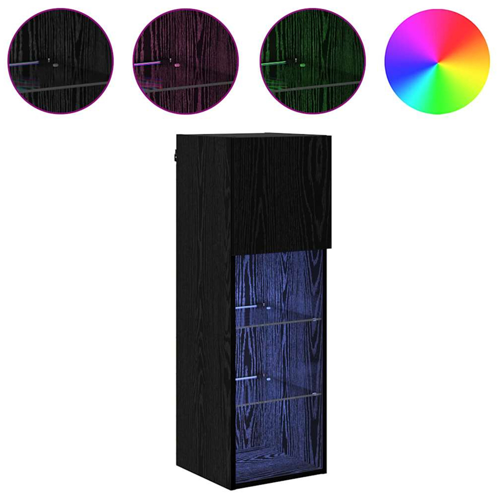 vidaXL Single Door 3 Shelf Black Oak Wall Mounted LED TV Unit Set of 2 Image 8