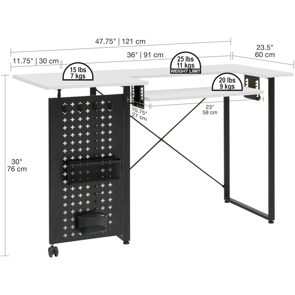 Sewing Online 13395 White and Black Sewing Table with Fold-Out Storage Panel Image 5