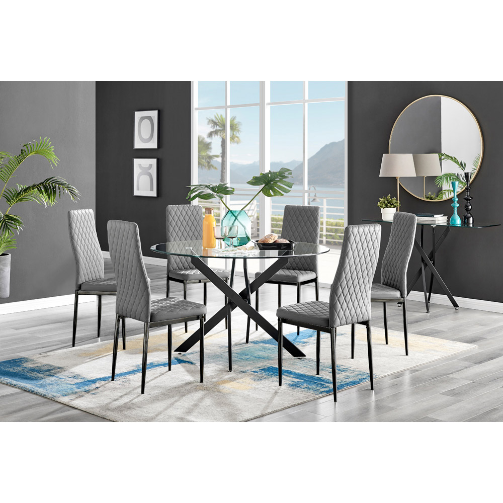 Furniturebox Arona Valera 6 Seater Round Dining Set Black and Grey Image 9