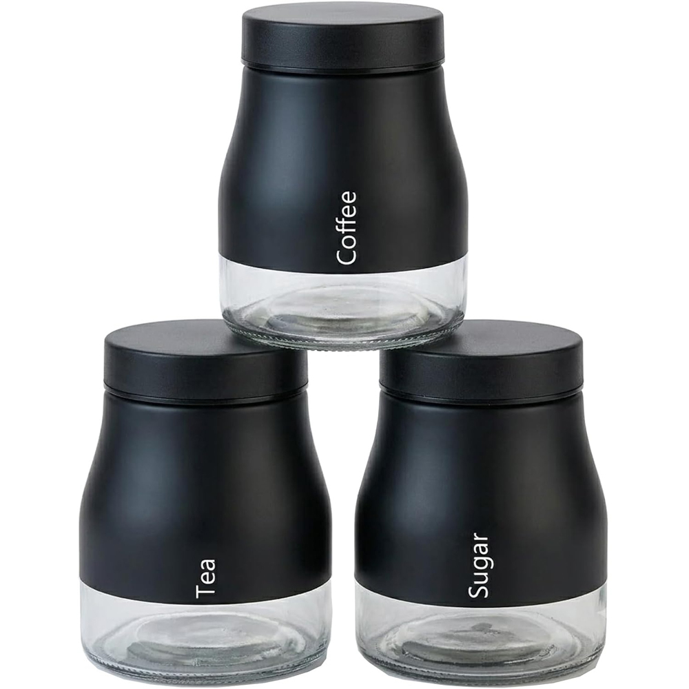 ATEK 3 Piece Black Kitchen Storage Canister Set Image 1
