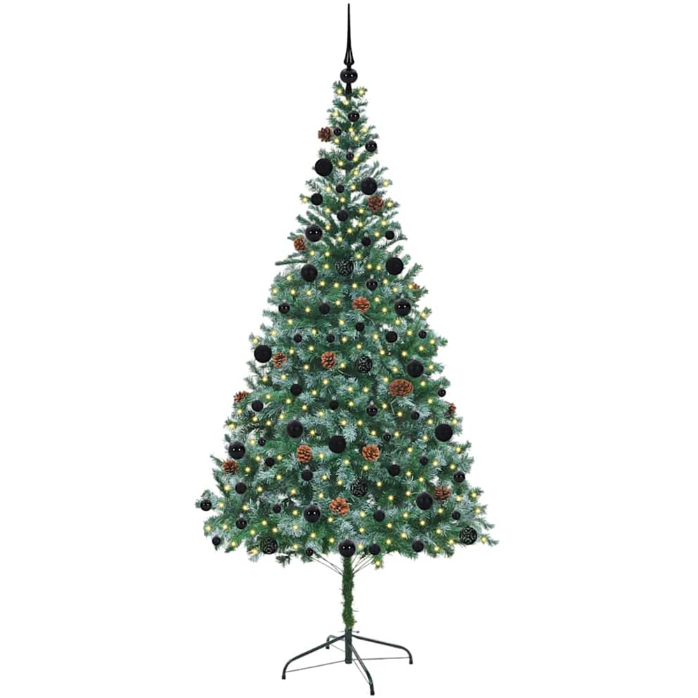 vidaXL Pre-Lit Black Baubles Green Artificial Christmas Tree 7ft Image 1
