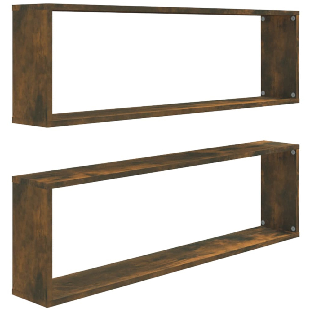 vidaXL 100cm Set of 2 Smoked Oak Cube Floating Wall Shelf Image 2