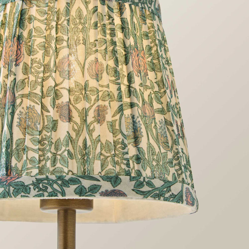 ValueLights Lowe Green Floral Pleated Shade Brass Rechargeable Table Lamp with Bulb Image 4