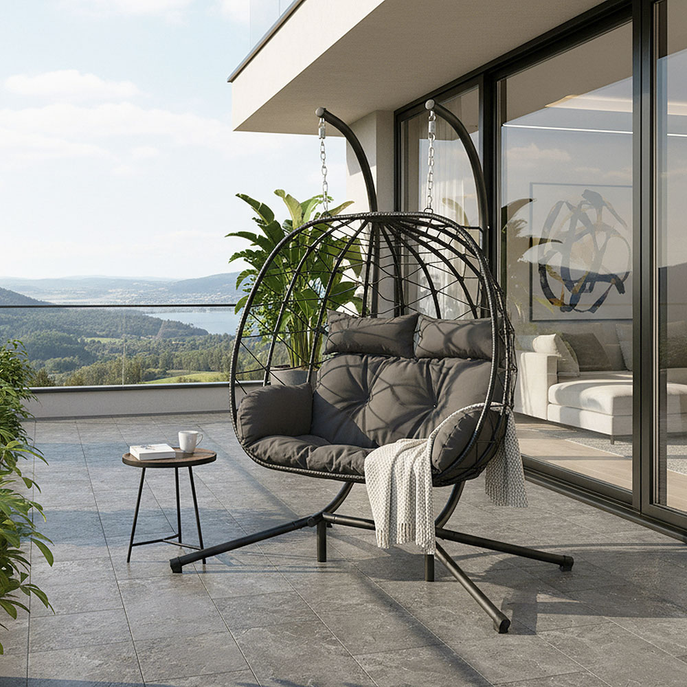 Living and Home 2 Seater Padded Swing Egg Chair with 4-Legged Metal Stand Image 7