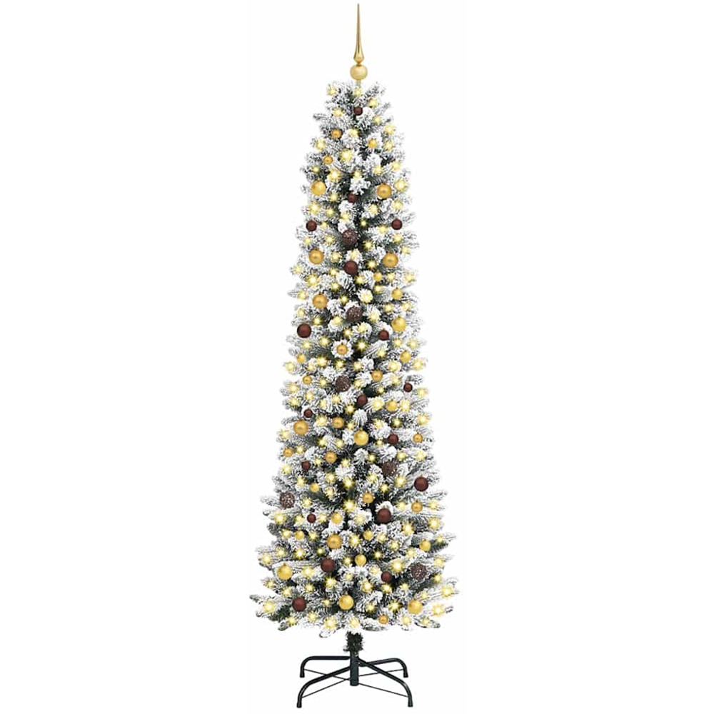 vidaXL Pre-Lit Gold Baubles Artificial Snow Flocked Christmas Tree 8ft Image 1