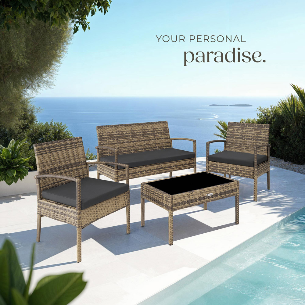 tectake Sparta 4 Seater Natural Rattan Garden Lounge Set Image 3