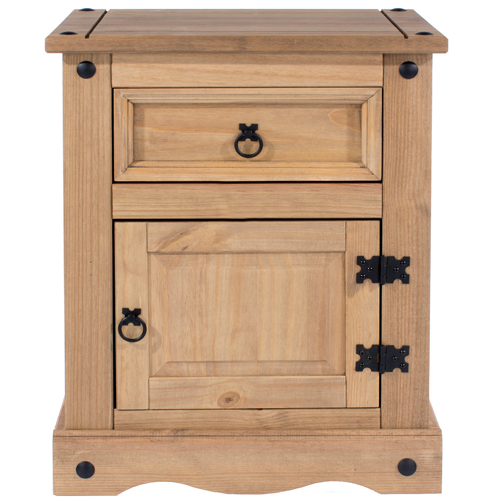 Core Products Corona Single Door Single Drawer Antique Pine Bedside Table Image 3
