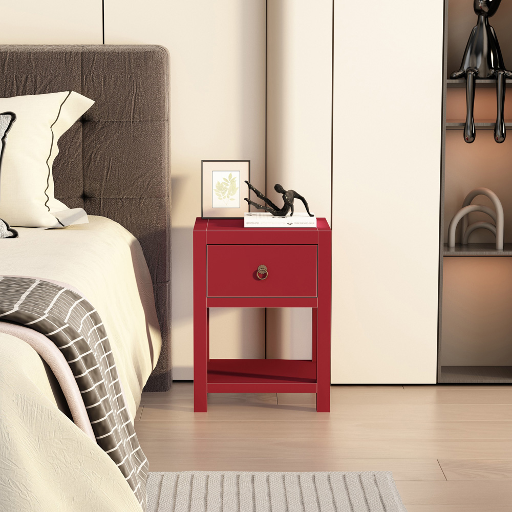 Sino Single Drawer Red Bedside Table Image 7