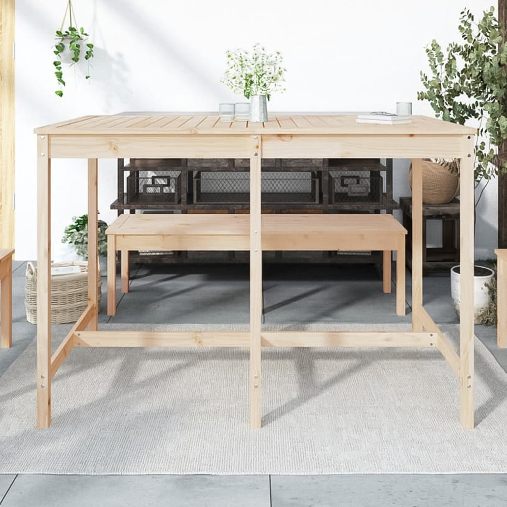 vidaXL 6 Seater Solid Pine Wood Slatted Garden Dining Table Natural Image 1