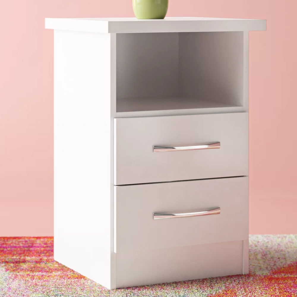 Seconique Nevada 2 Drawer White Gloss Bedside Table Image 1