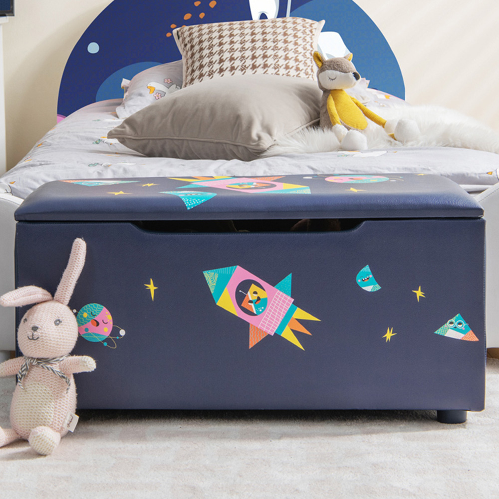 Costway Navy Blue Upholstered Kids Toy Storage Box Image 1