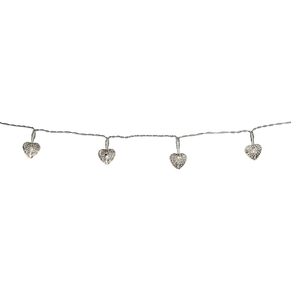 Wilko 20 White Battery-Operated LED Heart         Christmas Lights with Clear Cable Image 2