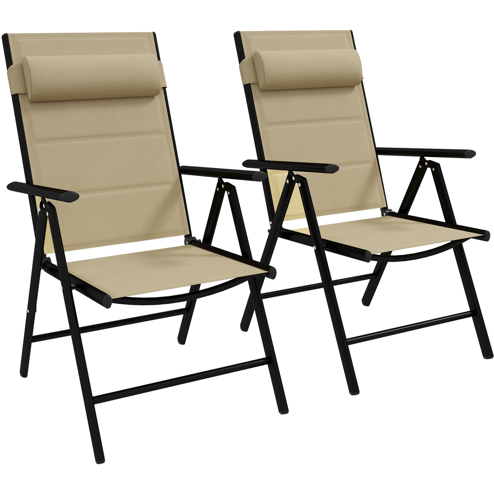 Outsunny Set of 2 Khaki Folding Chairs with Adjustable Back Image 2
