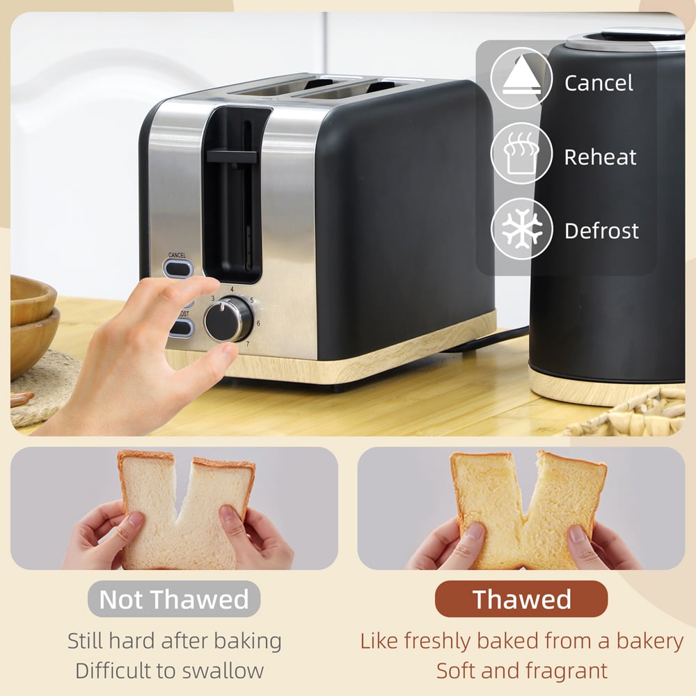 HOMCOM 800-234V70BK Black 1.7L Electric Fast Boil Kettle and 2 Slice Toaster Set Image 5