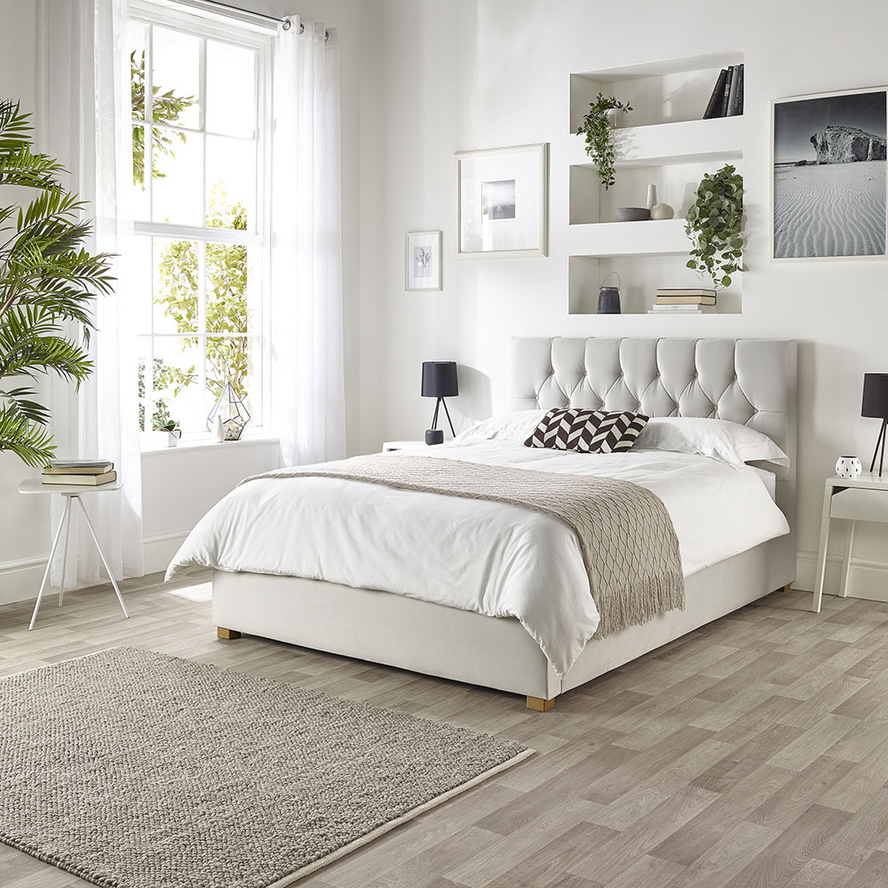 Catherine Lansfield Boutique King Size Light Silver Velvet Ottoman Bed Image 3