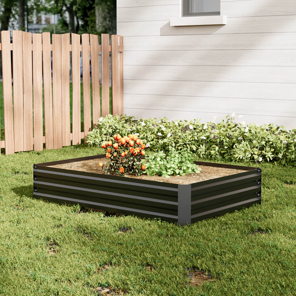 Living and Home 3.9 x 2.9ft Black Rectangle Weather Resistant Steel Raised Garden Bed Image 2