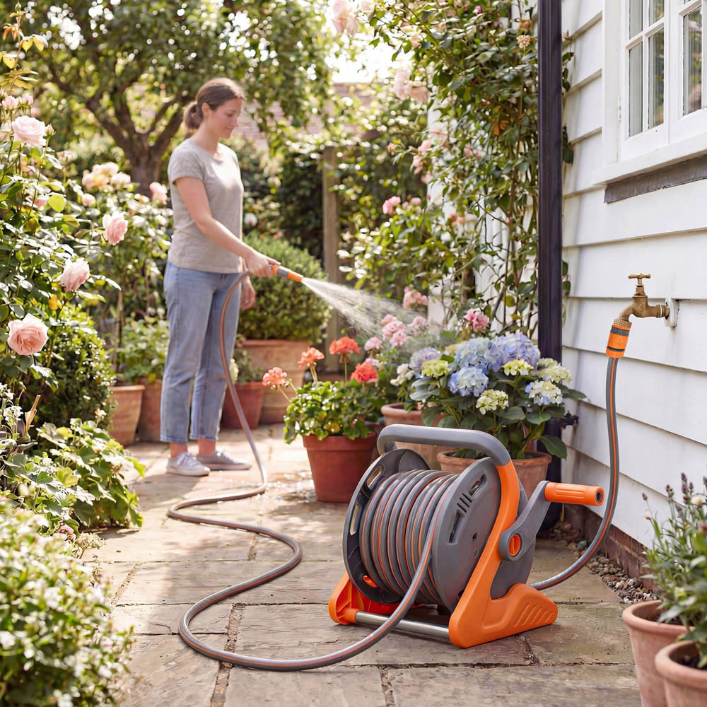 Outsunny 20m Orange Portable Wall-Mounted Garden Hose Reel Image 3
