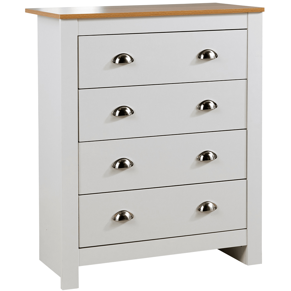 Home Source Camden 4 Drawer White Wood Chest of Drawers with Oak Top Image 2