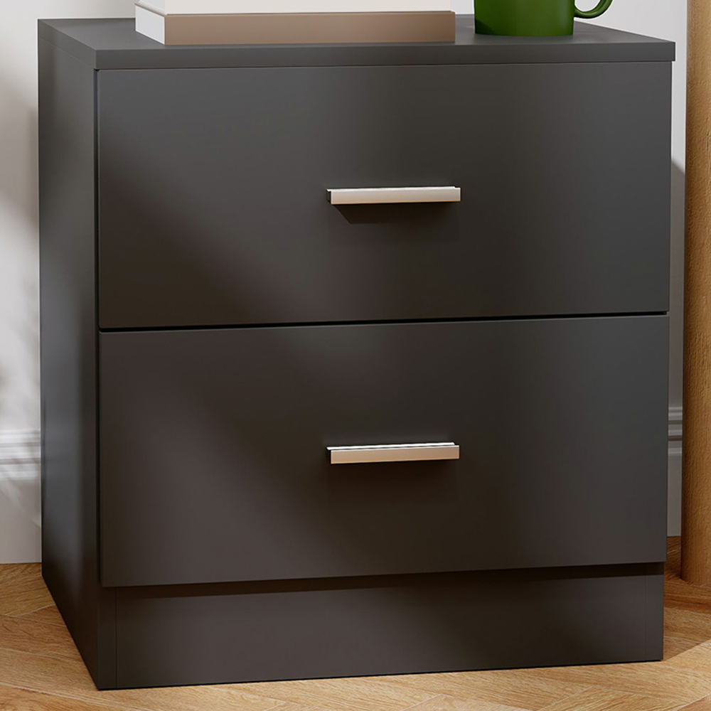 Portland 2 Drawer Black Bedside Table Image 1