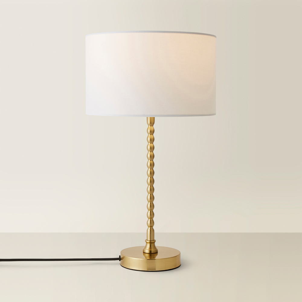 ValueLights Maeve White and Gold Drum Lamp Shade Bobbin Bobble Table Lamp and LED Bulb Image 5
